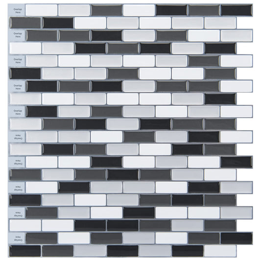Art3d Peel and Stick Wall Tile for Kitchen/Bathroom , 12"x12", Black-White (6 Pack)