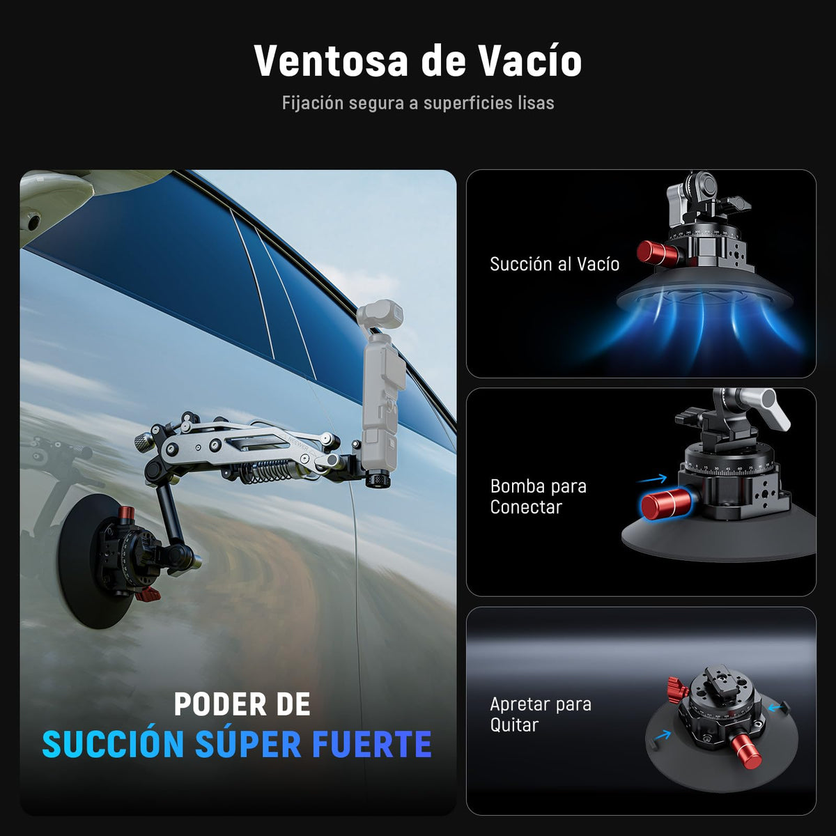 NEEWER GA022 Soporte Ventosa Al Vacío para Cámara Acción Automóvil con Brazo | Riel NATO, para DJI Osmo Pocket 3 4 Xtra Muse, Action 5 Pro 6, Insta360 Luna Ultra X5 X4, Adaptador Soporte GoPro Hero13