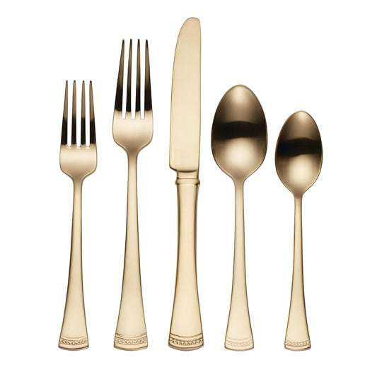 Lenox Cubiertos Portola Gold 20 Piezas para 4 Comensales, Acero Inoxidable 18/10, Acabado Dorado Satinado
