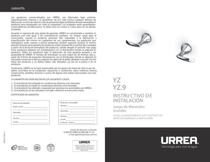 URREA YZ Juego de Manerales Grandes YAZ con Chapetón, Manerales Moderno para Regadera, Acabado Cromo