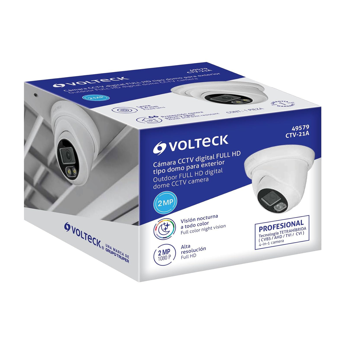 Volteck CTV-21A, Cámara Tipo Domo 2MP Lente 3.6mm Protección contra Polvo y Agua