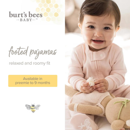 Burt's Bees Baby Pajamas Sleep and Play, Soft 100% Organic Cotton One-piece Pj With Non-slip Bee Grip Footies, Newborn Essentials Durmientes para bebés y niños pequeñosbebés niñas