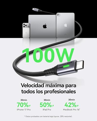 INIU 100W Cable USB C a C, [2m] Cable Tipo C Carga Rápida Nylon Type | 20V 5A Carga Rapida Nylon PD para iPhone 17 16 Pro Max, MacBook iPad, Samsung S26, Pixel Xiaomi Steam Deck PS5