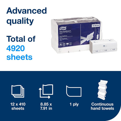 Tork PeakServe - Toalla de mano continua H5, avanzada, comprimida, 12 x 410 hojas, 105065