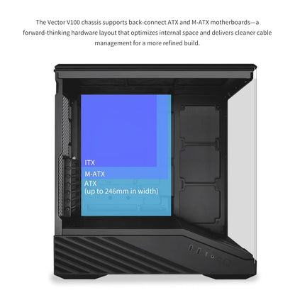 Lian LI Vector V100 Black – ARGB Full Tower ATX/mATX/ITX Case Pro Gaming Look