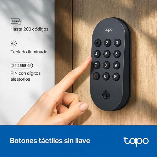 TP-Link Tapo DL100 Cerradura Digital WiFi con Teclado - 4 Modos de Acceso - Hasta 200 Códigos - Batería de Larga Duración - Comandos de Voz - Bloqueo Automático - App Tapo - Protección IP54