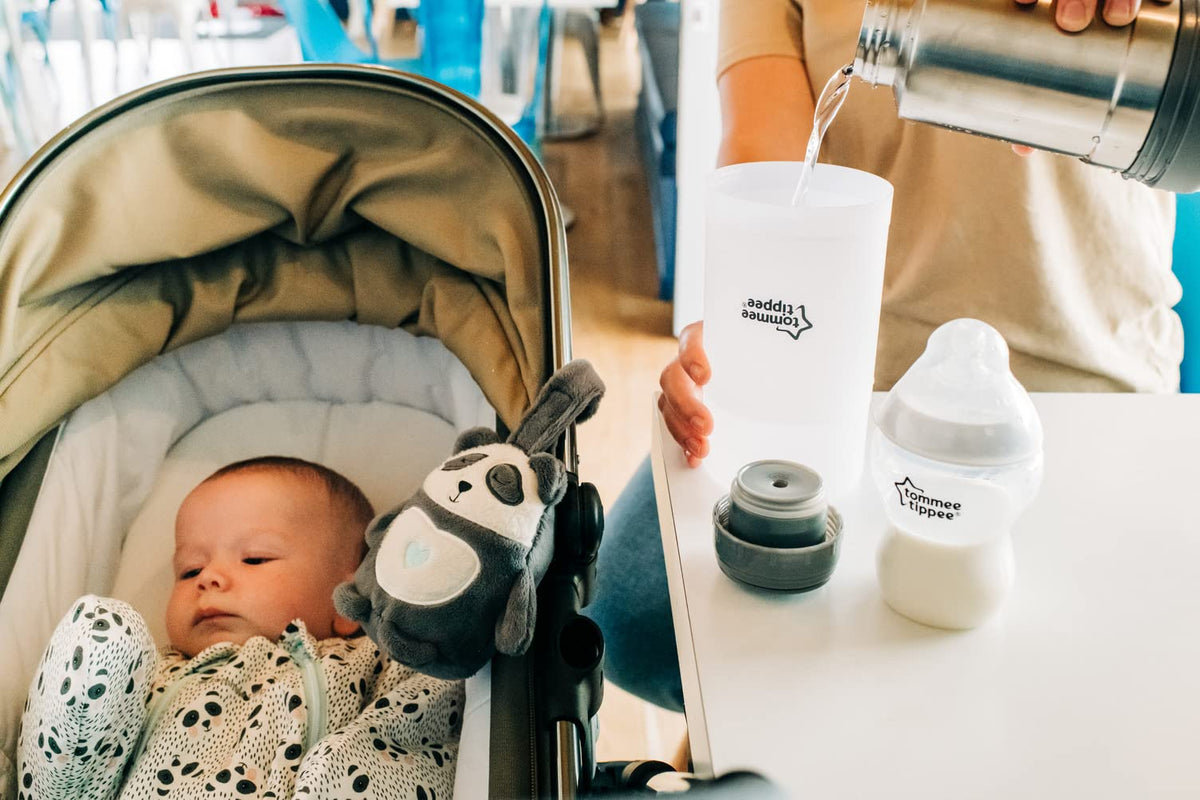 Tommee Tippee Calentador de Biberones de Viaje, Portátil, Térmico | Termo de Acero Inoxidable con Tapa Antigoteo, Calienta Biberones y Papillas Fuera de Casa, Sin Electricidad