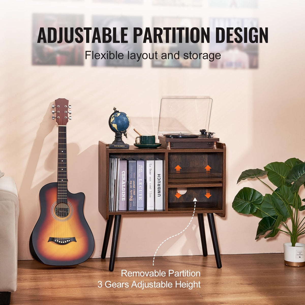 VEVOR - Soporte para Tocadiscos, Soporte para hasta 100 álbumes, gabinete de Vinilo clásico con estantes extraíbles, Mesa de Jugador con Altura Ajustable para Sala de Estar, recámara, café
