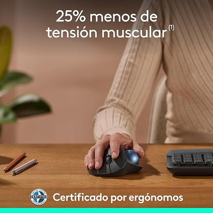 Logitech Ergo M575S Mouse inalámbrico con trackball, Mouse ergonómico inalámbrico con Bluetooth y dongle cifrado, Control cómodo con el Pulgar, Seguimiento preciso y Fluido, para PC/Mac - Grafito
