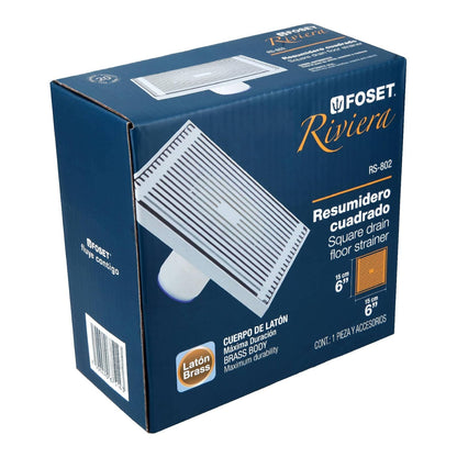 Foset RS-802, Resumidero de Latón, Cuadrado, 6X6', Riviera