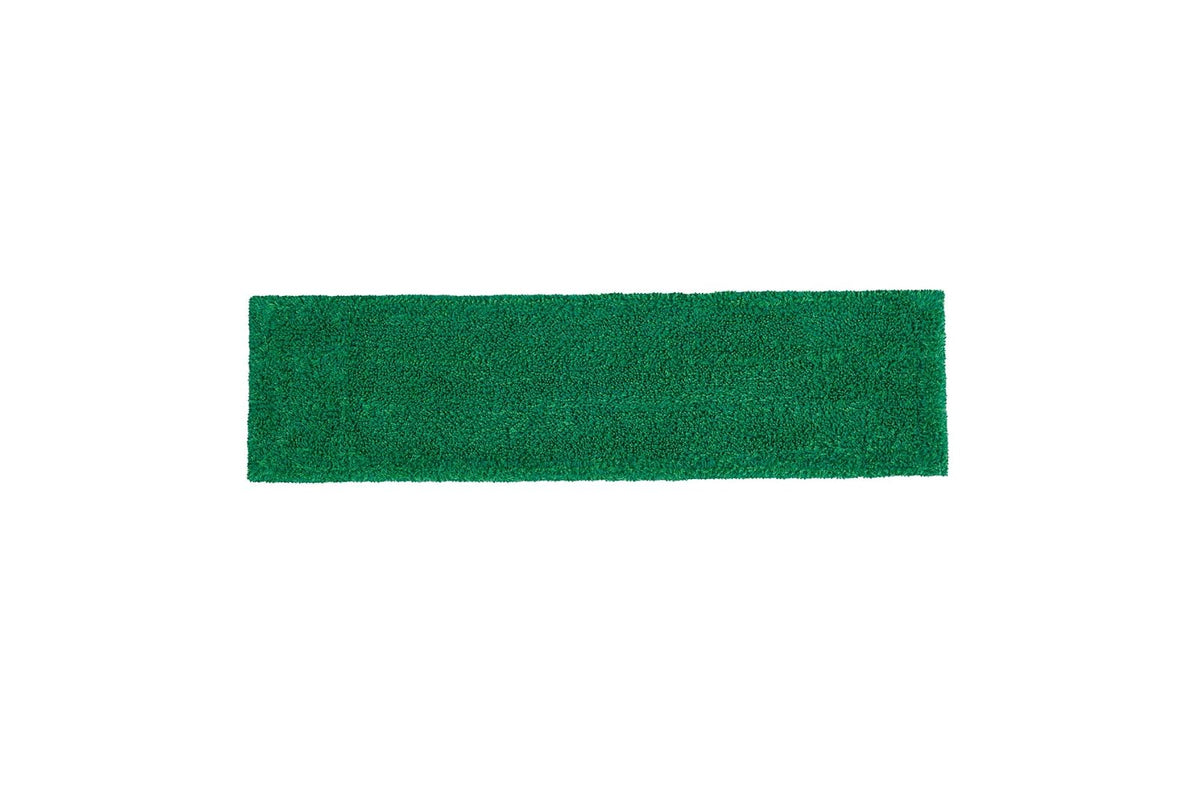 Rubbermaid Commercial Products - Almohadilla de microfibra plana adaptable de 18 pulgadas, color verde para limpieza y limpieza ligera, con funciones de pestaña/bolsillo