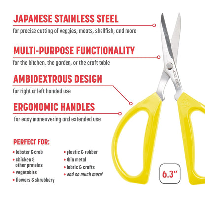 Joyce Chen Original Unlimited Tijeras de cocina multiusos con asas cómodas, color amarillo, paquete de 2