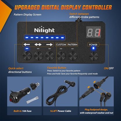 Nilight - Barra de luz estroboscópica de 144 LED, color ámbar blanco con driver 2 en 1, advertencia de emergencia para automóviles, luces de parabrisas de policía, para automóviles, remolque, camiones