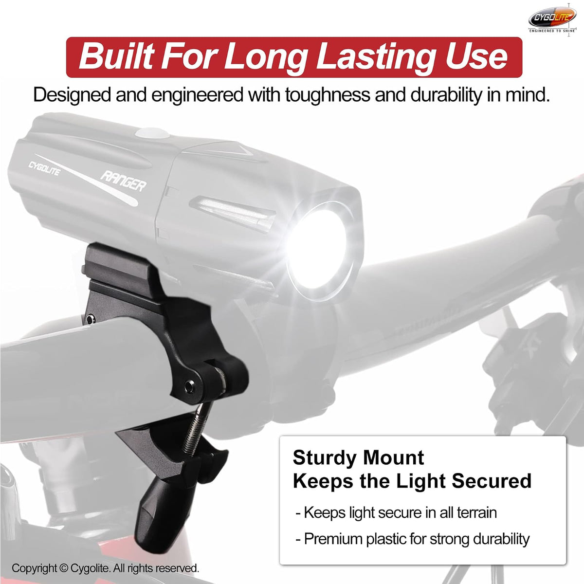 Cygolite Soporte de manubrio de 22 a 32 mm para Todas Las Luces de Bicicleta de la Serie Ranger, Metro y Streak, diseñado para manubrio de Bicicleta de 22 a 32 mm de diámetro, Soporte Genuino