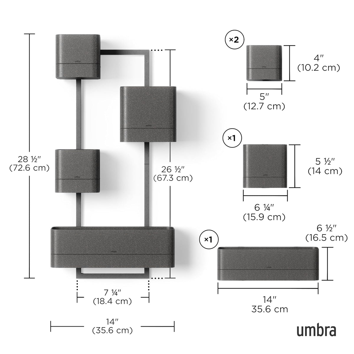 Umbra Cubiko - Maceta de Pared, Color Negro