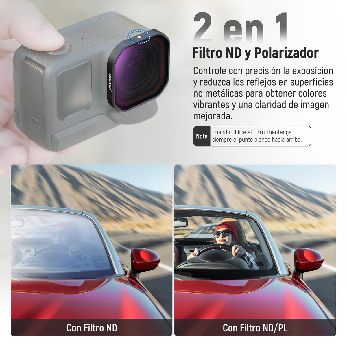 NEEWER 4 Filtro ND Polarizador Compatible con Insta360 Ace Pro 2, ND8/PL+ND16/PL+ND32/PL+ND64/PL, Accesorio NO Compatible con Versión Actualizada del Protector Lente Octogonal Redondo Rediseñado, FL91