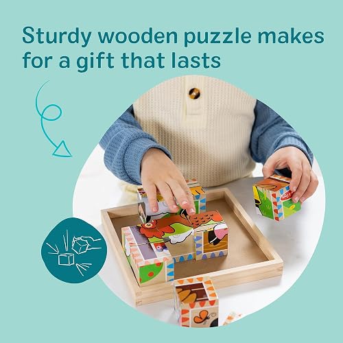 Melissa & Doug Rompecabezas de Cubos Animales de la Granja, Seis Rompecabezas en Uno, Juguete de Madera, Juguete de Desarrollo (16 Cubos y Bandeja) - Certificados FSC