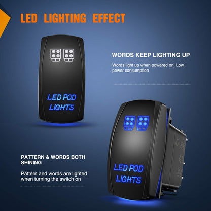 Nilight Interruptor LED de 5 Pines SPST 20A/12V 10A/24V | Encendido eléctrico de 12 V/20 A 24 V/10 A con cables de puente para luz de inundación puntual, ATV, UTV, camiones, RV