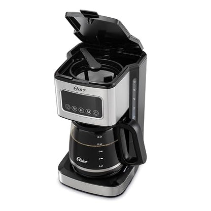 Oster Cafetera de Goteo Programable Capacidad 12 Tazas, Pantalla Táctil LED | Programa el café hasta 24 hrs de anticipación, pausa para servir, apagado automático, filtro reutilizable,