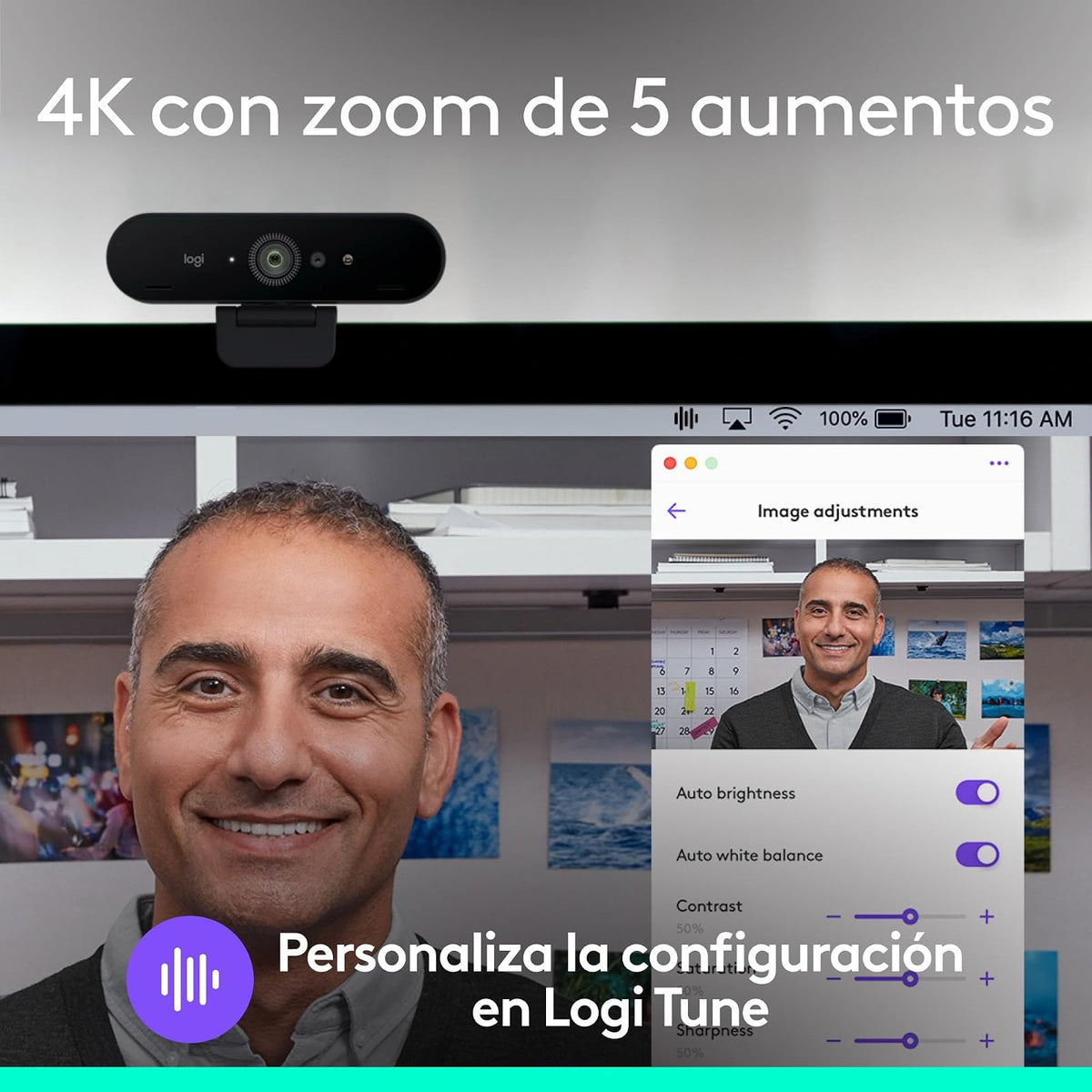 Logitech Brio 4K HDR Webcam 4k para PC Ultra HD con Enfoque Automático, Zoom Digital 5X, RightLight™ 3, Micrófonos Estéreo, USB-A, Color Grafito
