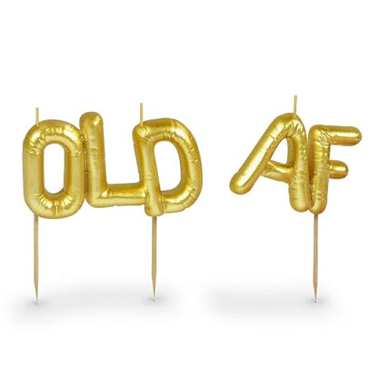 Fred Lighten UP - Velas de fiesta auténticas, AF antiguo, estilo globo dorado metálico, velas divertidas para celebraciones de jubilación y cumpleaños de hitos