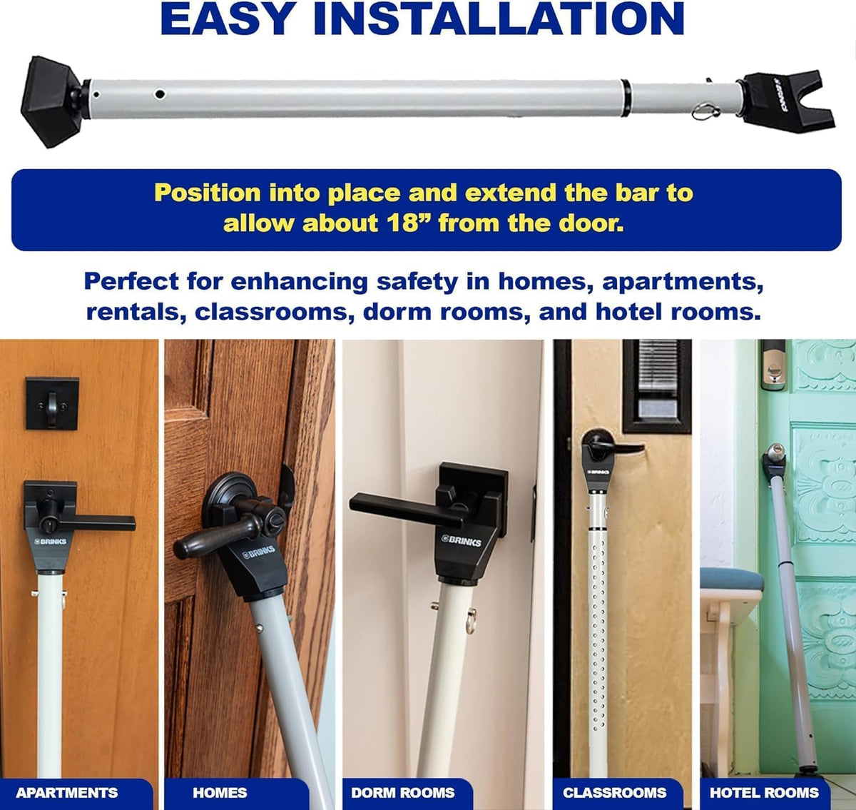 Brinks 675-83001 Home Security Barra de seguridad puerta, Acero de alta resistencia calibre 20