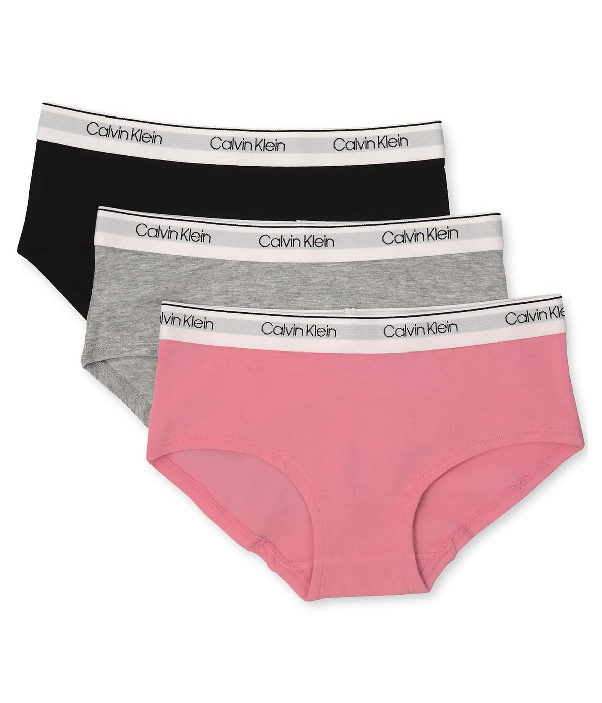 Calvin Klein Calzones Tipo Bikini para Niña, Paquete de 3 - Bolsa rosa, gris jaspeado, negro – 3 unidades - XL