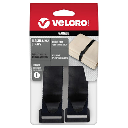 VELCRO Brand Garage Organization Correas elásticas de cincha, color negro | Correas reutilizables de 1 pulgada de ancho para agrupar postes y estacas, gestionar cables de herramientas eléctricas