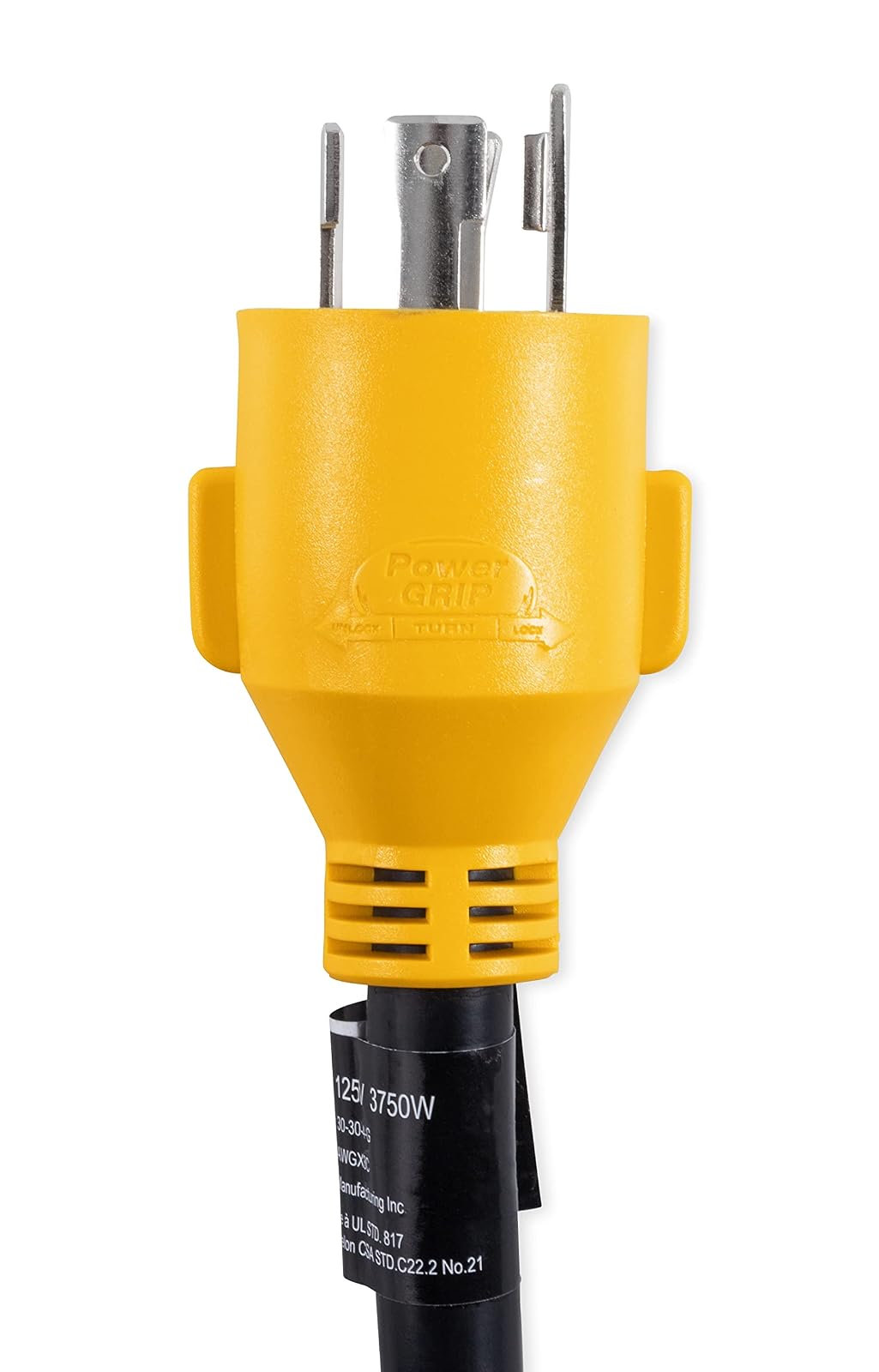 Camco 55382 Adaptador de generador PowerGrip estándar Hembra de 30 amperios de Bloqueo de 4 Puntas Macho / 30 amperios