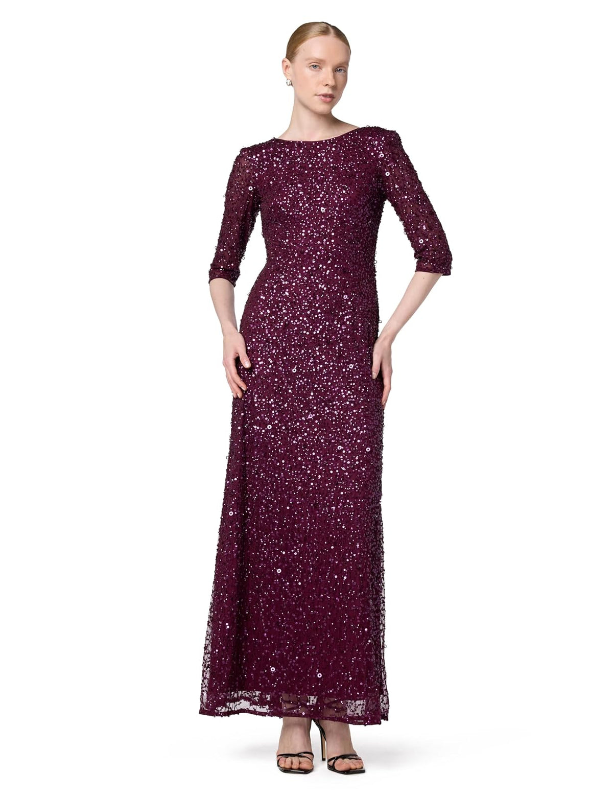 Adrianna Papell Vestido de Manga 3/4 con Cuentas y Espalda Redonda Vestido para Madre de la Novia para Mujer