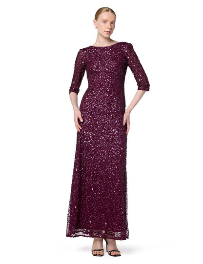 Adrianna Papell Vestido de Manga 3/4 con Cuentas y Espalda Redonda Vestido para Madre de la Novia para Mujer