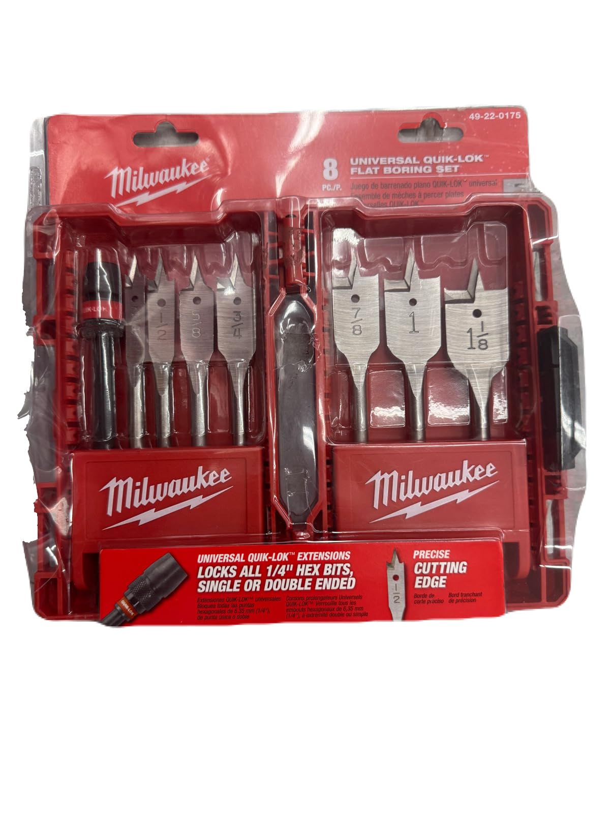 Milwaukee 49 – 22 – 0175 8-Piece universal Quik-Lok Flat aburrido Set