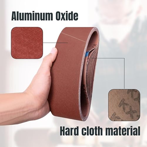 POWERTEC 110830 - Correas de lijado de óxido de aluminio de grano 120 para lijadora de banda portátil, lijado de madera y pintura, pulido de metal, 10 unidades
