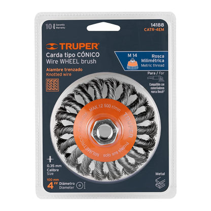 Truper CATR-4EM, Carda tipo cónico 4" alambre trenzado, multi-rosca