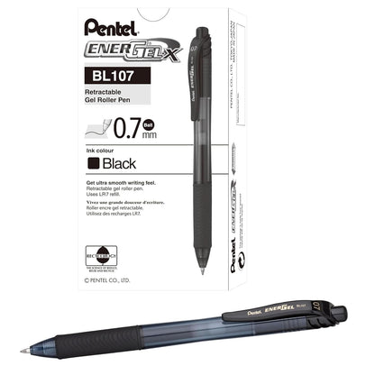 Pentel EnerGel-X Bolígrafo de Gel Punta de Aguja 0.5 mm, Paquete de 8 - 12 Count (Pack of 1) - 0,7 mm - Negro