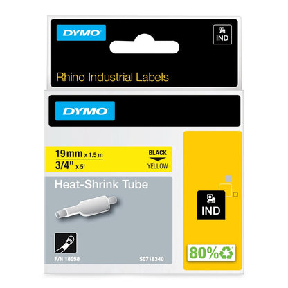Dymo Cinta Termorretráctil para Etiquetadora, Identificación de Cables - 3 - 4" (19MM) - Negro, Amarillo