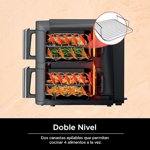 Ninja DoubleStack XL Freidora 9.45L 4 Alimentos a la Vez SL401LAA | 2 Cestas Apiladas, 4 Alimentos Simultáneos | 6 Modos | Diseño Compacto Ahorra Espacio