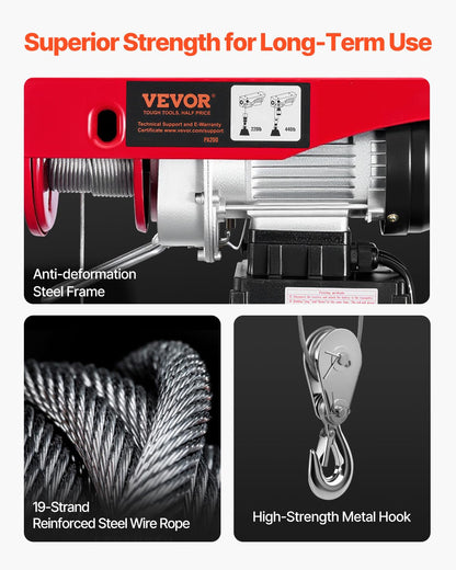 VEVOR - Polipasto eléctrico de 420 libras y 120 V con control remoto inalámbrico de 333 pies y cable de 15 pies, altura de elevación de un solo cable de 40 pies, eslingas individuales/dobles,