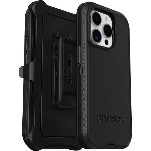 OtterBox - Funda para iPhone 15 Pro (Solamente) Defender Series, Color Negro, sin visualización, Resistente y Duradero, con protección de Puerto, Incluye Soporte de Clip de Funda
