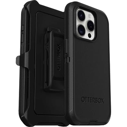 OtterBox - Funda para iPhone 15 Pro (Solamente) Defender Series, Color Negro, sin visualización, Resistente y Duradero, con protección de Puerto, Incluye Soporte de Clip de Funda