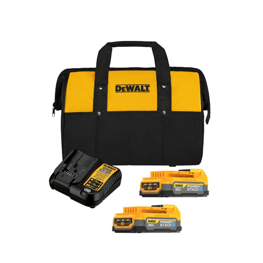 DEWALT Kit 2 Baterías Powerstack 20V 1.7Ah, Cargador y Bolsa, DCBP034E2 | Kit de 2 Baterías Powerstack, 20V Máx, 1.7Ah, Cargador, Bolsa para Herramientas