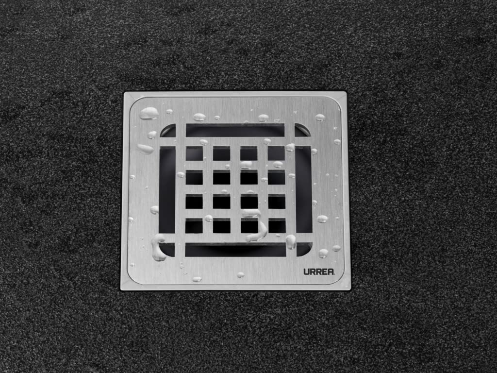 URREA CV10INOX Coladera Compacta con Rejilla Inoxidable, Salida Vertical 10cm, Coladera Cuadrada con Rejilla, Acabado Acero Inoxidable
