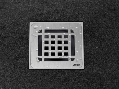 URREA CV10INOX Coladera Compacta con Rejilla Inoxidable, Salida Vertical 10cm, Coladera Cuadrada con Rejilla, Acabado Acero Inoxidable