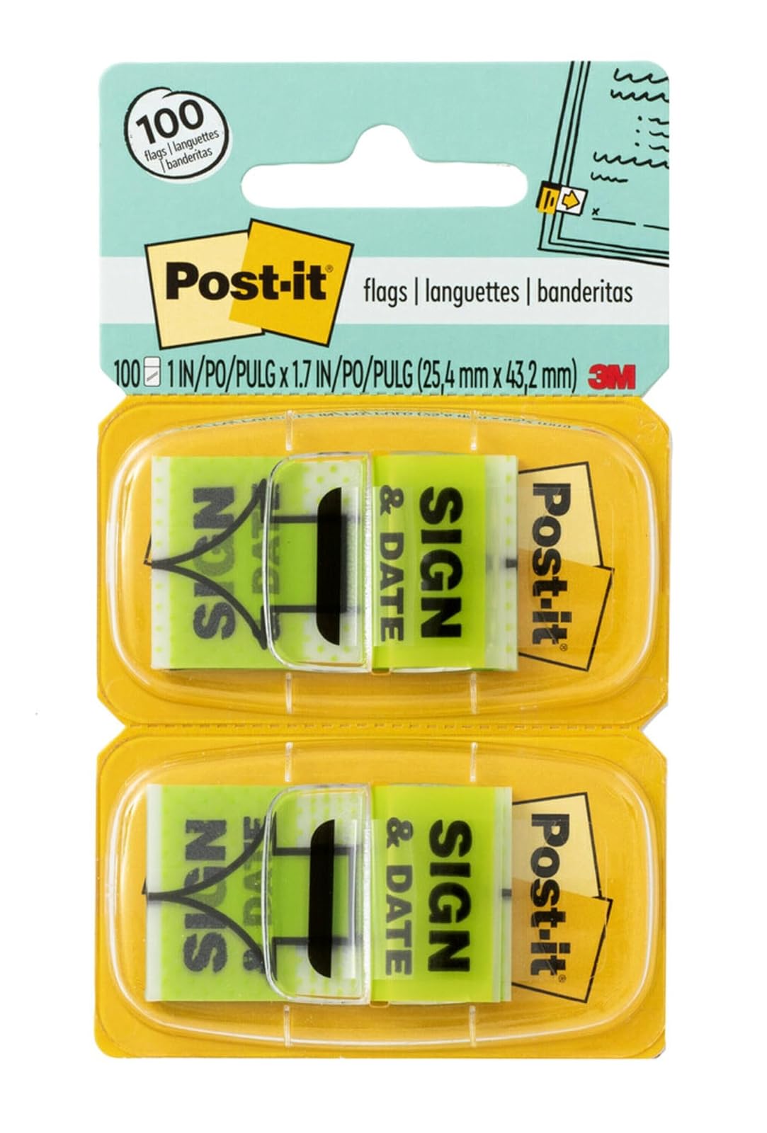 Post-it 680SD2 - Bandera de mensaje de fecha y letra, 1 pulgada x 1-3/4 pulgadas, 100/PK, verde