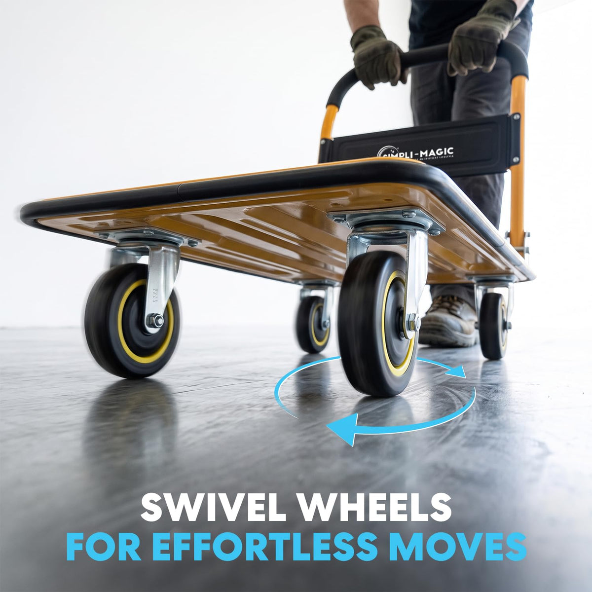 SIMPLI-MAGIC - Carro de Empuje para Carretilla, 350 Libras, Plataforma móvil Plegable, fácil Almacenamiento, Ruedas giratorias de 360 Grados, Carrito de Cama Plana