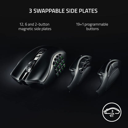 Razer Naga V2 Pro - Mouse Gamer Inalámbrico MMO | 19+1 botones programables con 3 placas laterales intercambiables, rueda HyperScroll Pro, sensor óptico Focus Pro 30K