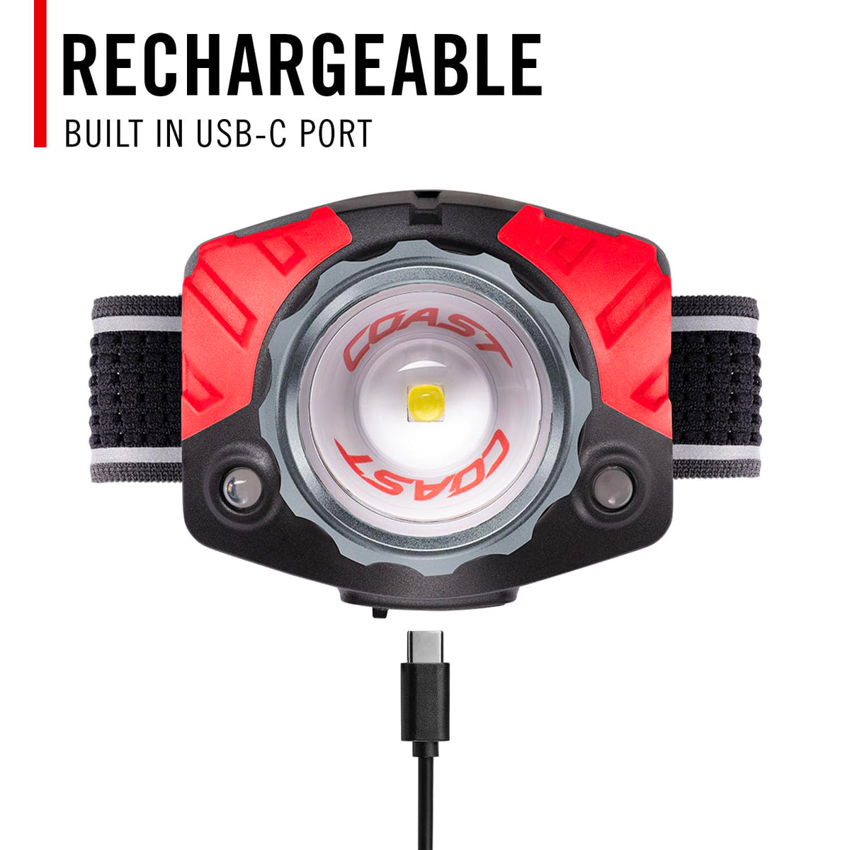 Coast® FL85R 1000 lúmenes tricolor (blanco/rojo/verde) Focusing LED recargable faros delanteros con batería recargable incorporada