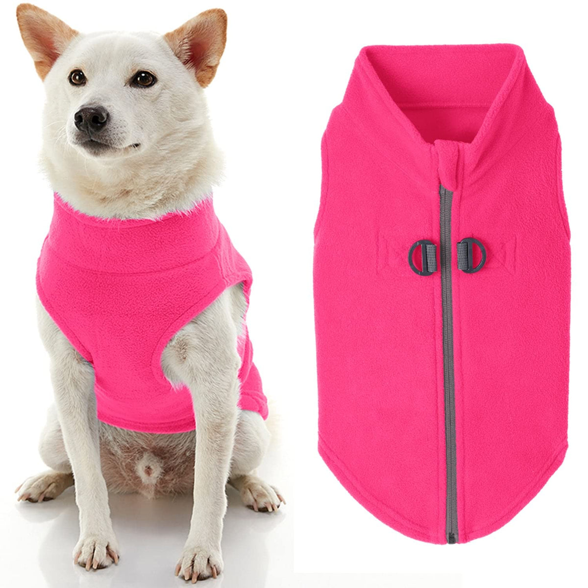 Gooby Suéter de Forro Polar con Cremallera para Perro, Color Rosa, Talla XL, cálido suéter de Forro Polar con Correa de Doble Anillo en D, suéter de Invierno para Perros pequeños y Perros medianos
