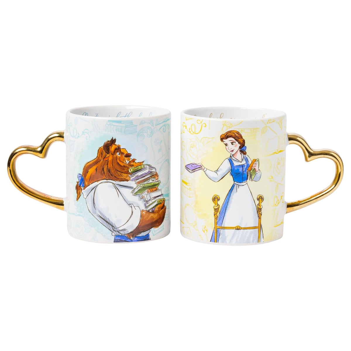 Silver Buffalo Disney Princess Beauty and the Beast Don't Mind the Books - Juego de 2 tazas de cerámica, 14 onzas