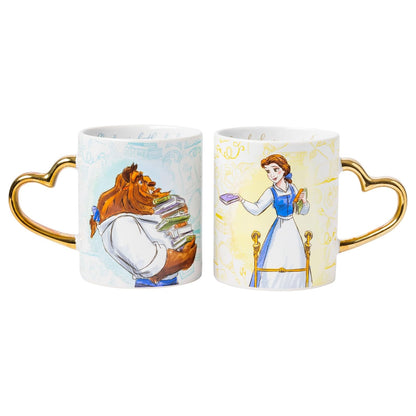 Silver Buffalo Disney Princess Beauty and the Beast Don't Mind the Books - Juego de 2 tazas de cerámica, 14 onzas